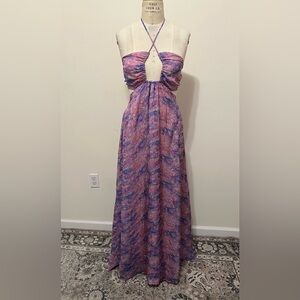LoveShackFancy adjustable neck tie halter gown.